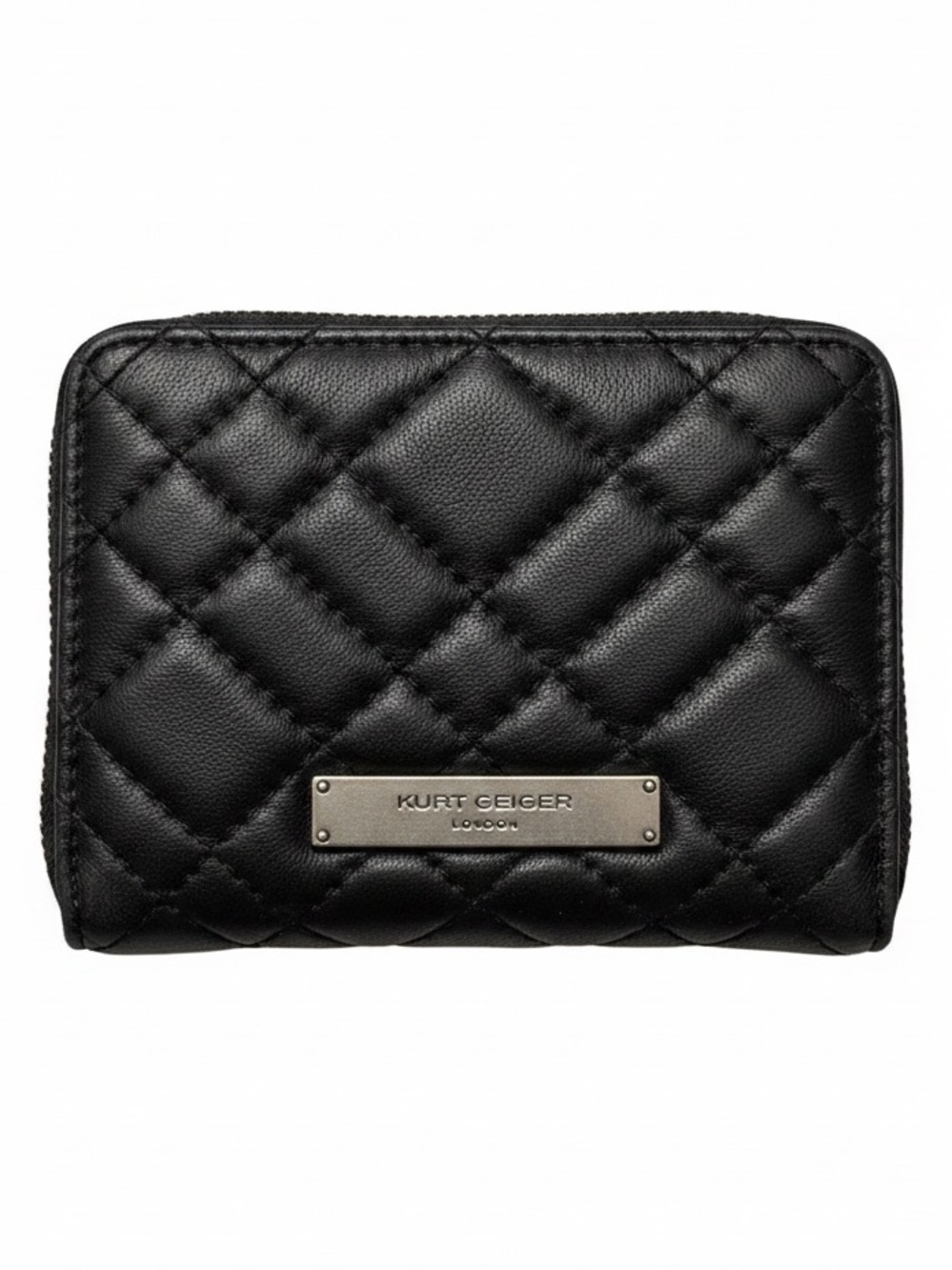 Kurt Geiger Black Quilted Leather Zip-Around Wallet with Metal Logo Plate